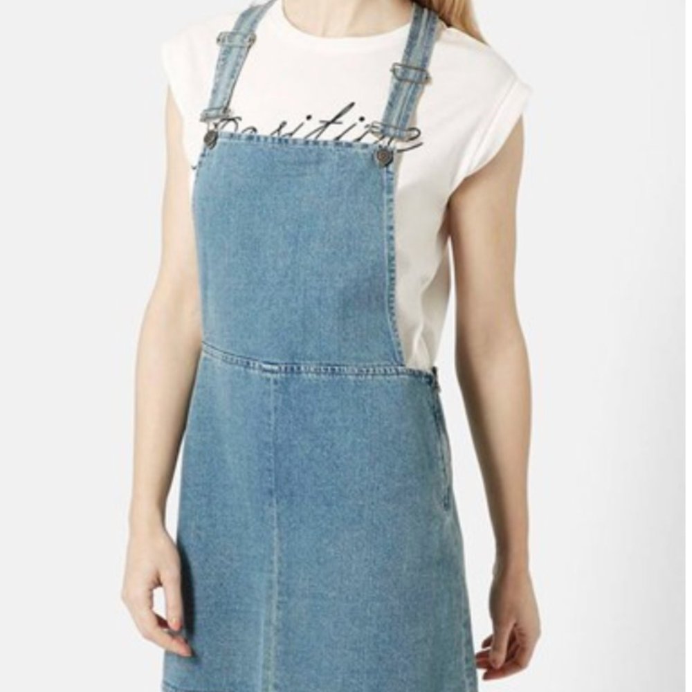 Moto Bleach Denim Pinafore Dress